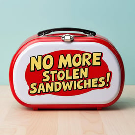 lockable lunchbox that says no more stolen sandwiches